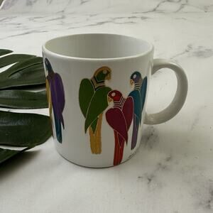 Laurel Burch Vintage Coffee Mug Brazilian Birds Colorful Parrots Art Tropical